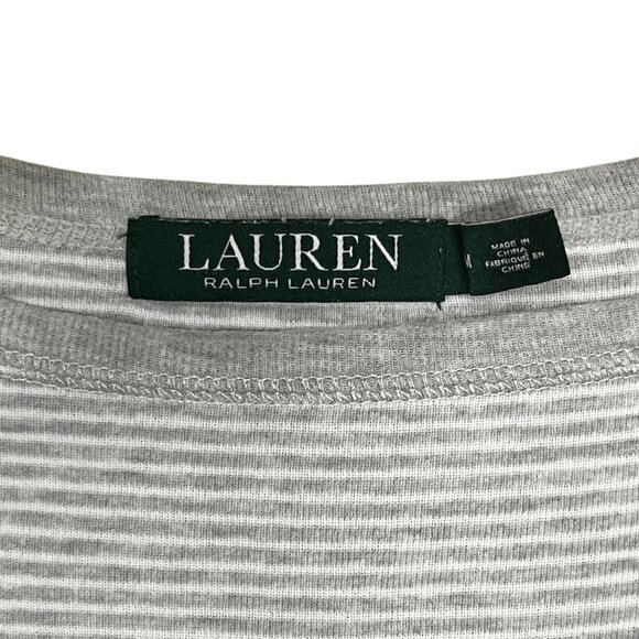 Lauren Ralph Lauren Gray Striped Nautical Button Shoulder Top 3/4 Sleeve Size M - Picture 3 of 12